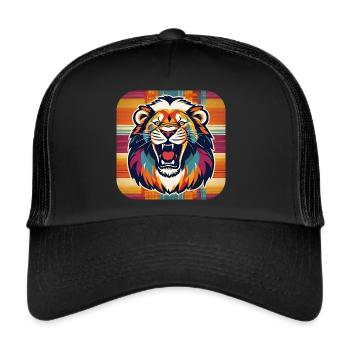 Lion rugissant dans un style rétro - Casquette trucker  - noir/noir - Devant