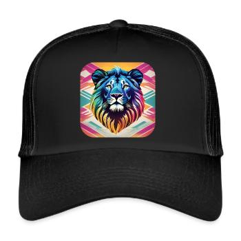 Lion dans un style rétro - Casquette trucker  - noir/noir - Devant