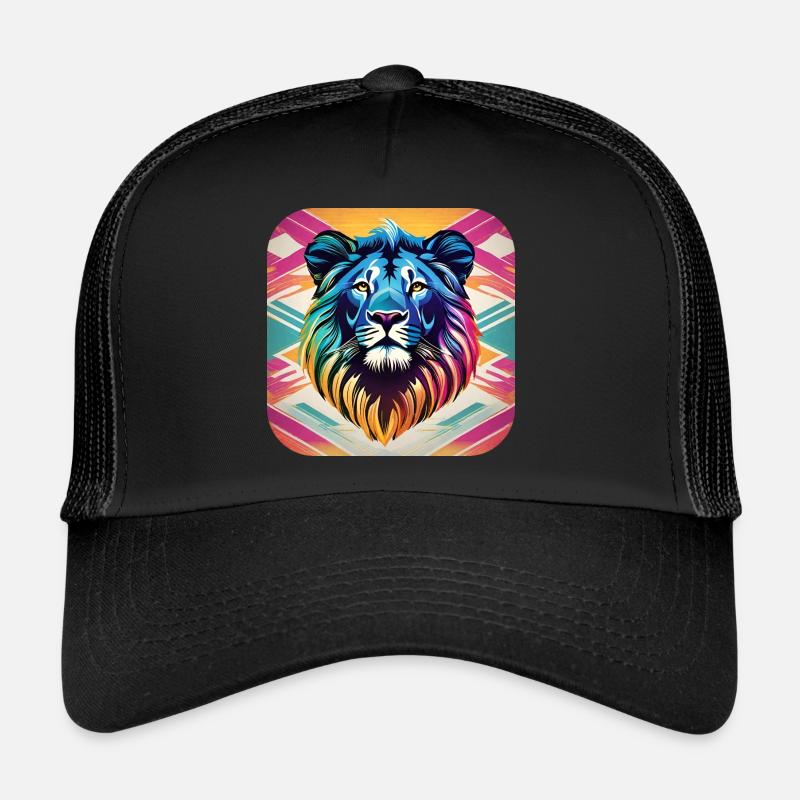 Lion dans un style rétro - Casquette trucker - noir/noir