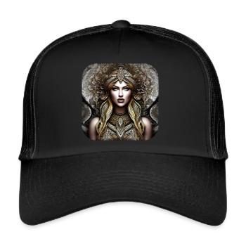 Mystische Fantasy Frau - Trucker Cap - Schwarz/Schwarz - Vorne
