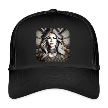 Mystische Fantasy Frau - Trucker Cap - Schwarz/Schwarz - Vorne