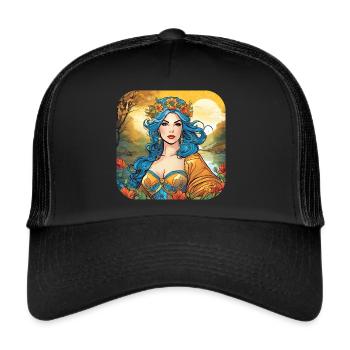 Hübsche Hexe mit Blumenkranz - Trucker Cap - Schwarz/Schwarz - Vorne