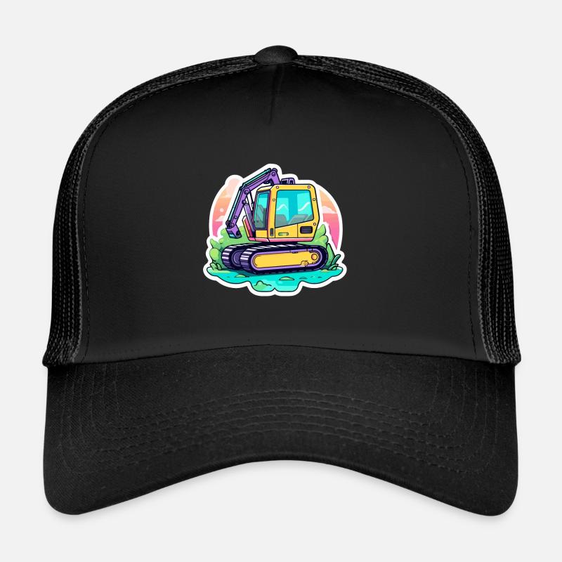 Excavator Construction Site Drawing Trucker Cap