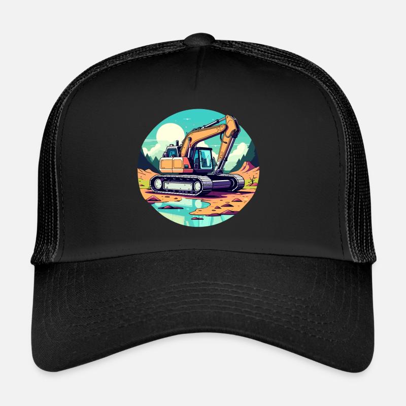 Excavator Construction Site Drawing Trucker Cap
