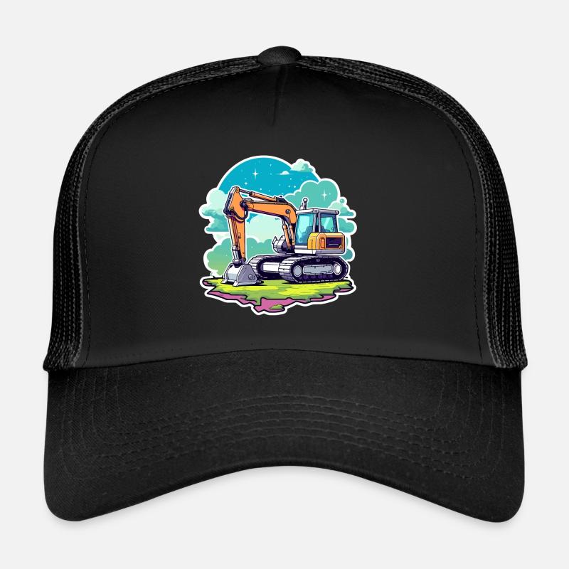 Excavator Construction Site Drawing Trucker Cap