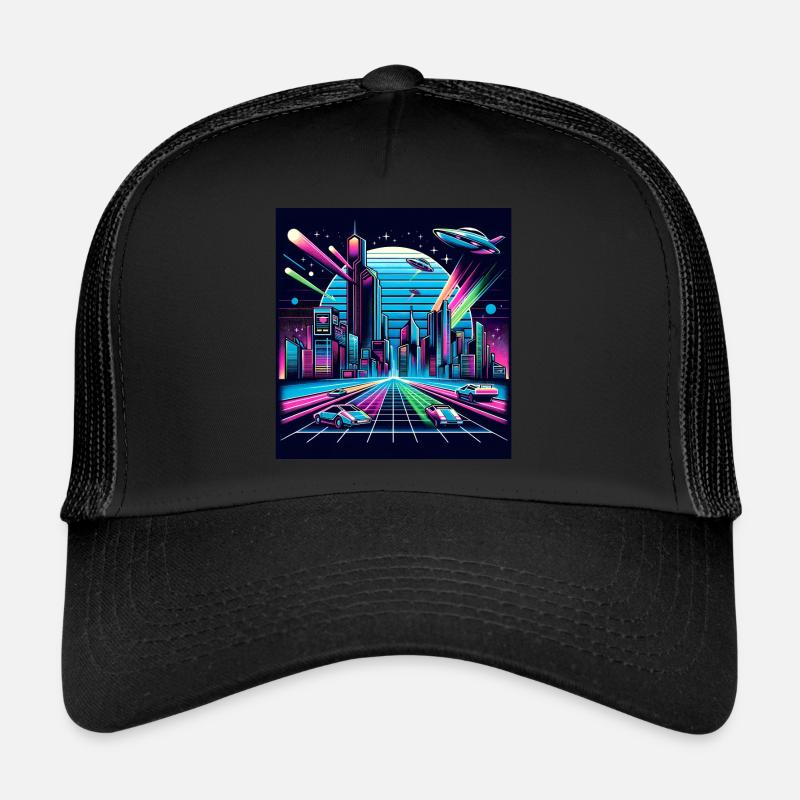 Synthwave Stadt mit UFOs Trucker Cap