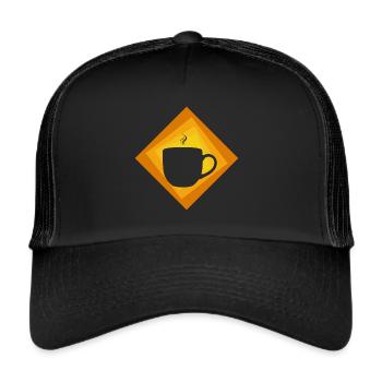 Kaffee Kaffeebohne Becher - Trucker Cap - Schwarz/Schwarz - Vorne