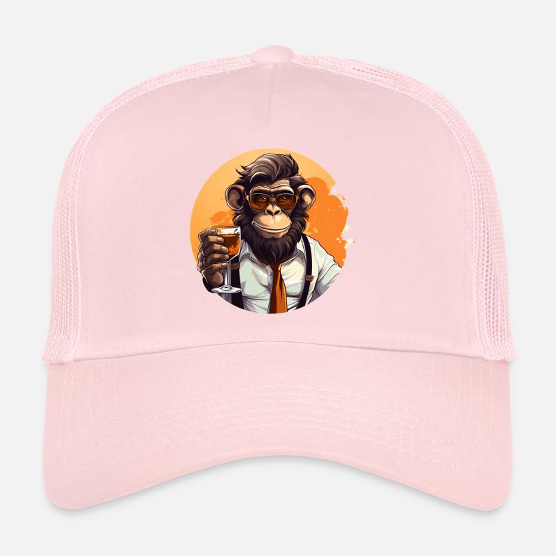 Singe cool avec boisson Drôle d’animaux chimpanzé Casquette trucker 