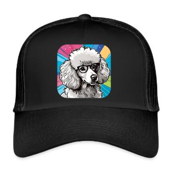 Niedlicher Zwergpudel mit Brille II - Trucker Cap - Schwarz/Schwarz - Vorne