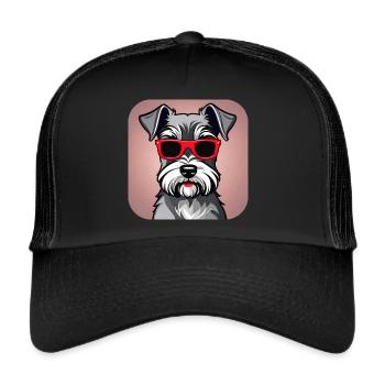 Niedlicher Schnauzer Hund mit Brille - Trucker Cap - Schwarz/Schwarz - Vorne