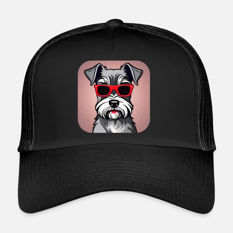 Niedlicher Schnauzer Hund mit Brille - Trucker Cap - Schwarz/Schwarz