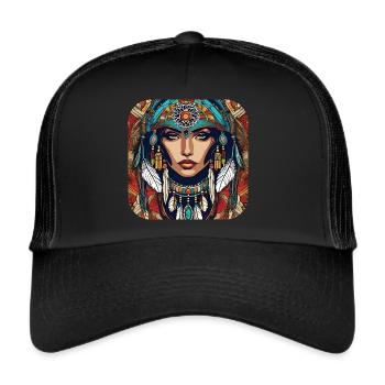Chaman mystique avec des plumes - Casquette trucker  - noir/noir - Devant