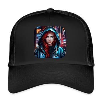 Fille cyberpunk cool II - Casquette trucker  - noir/noir - Devant