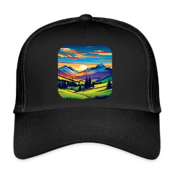 Berge im Sonnenuntergang II - Trucker Cap - Schwarz/Schwarz - Vorne