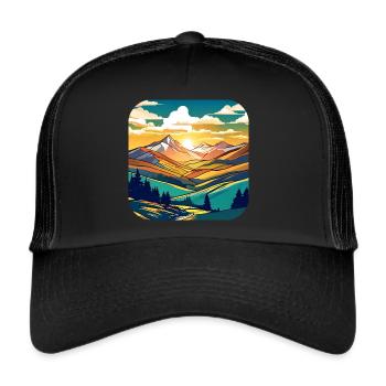 Berge im Sonnenuntergang I - Trucker Cap - Schwarz/Schwarz - Vorne