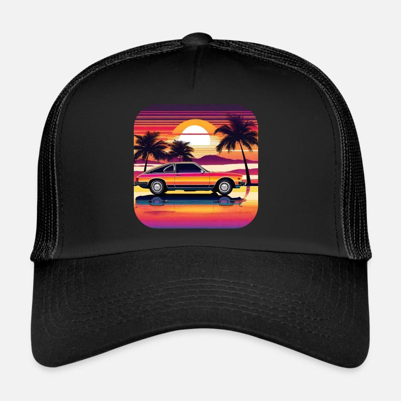 Cool car with palm trees in sunset II - Trucker Cap - black/black