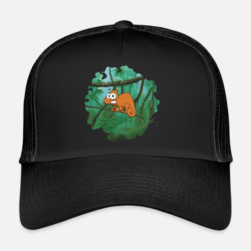 Orange Cartoon Chameleon Trucker Cap