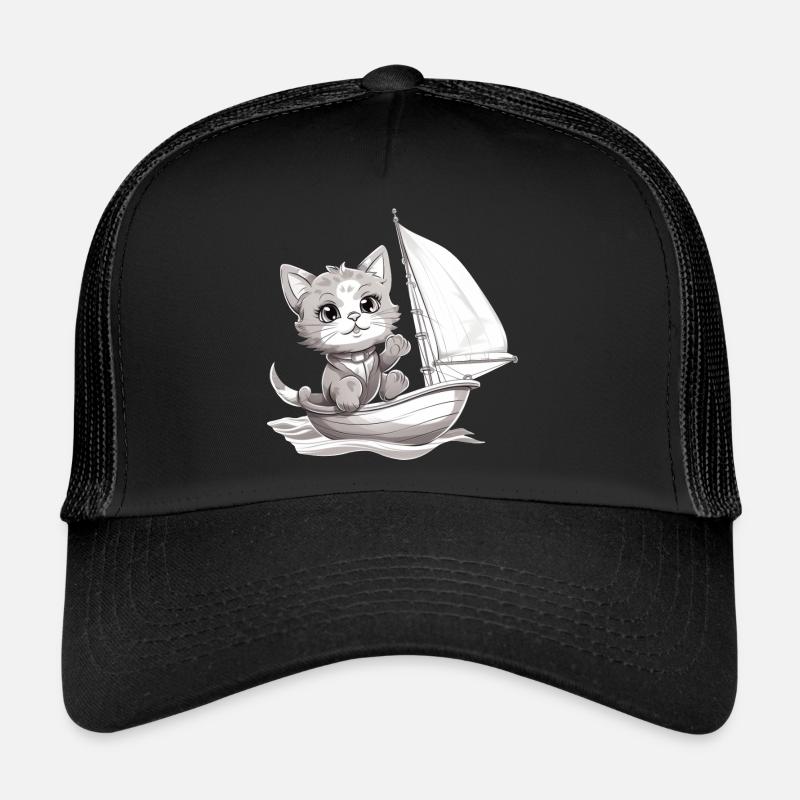 Sailing cat on dinghy Trucker Cap
