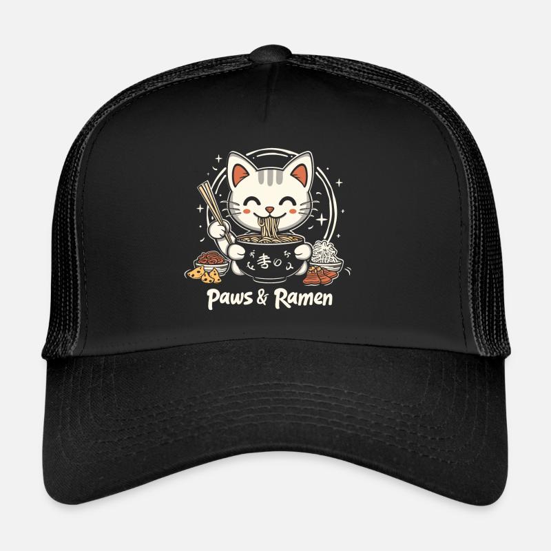 Funny Cat Paws and Ramen Kawai - Trucker Cap - black/black