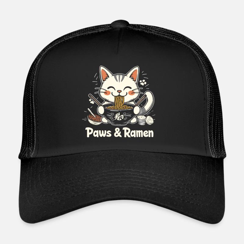 Funny Cat Paws and Ramen Kawai - Trucker Cap - black/black
