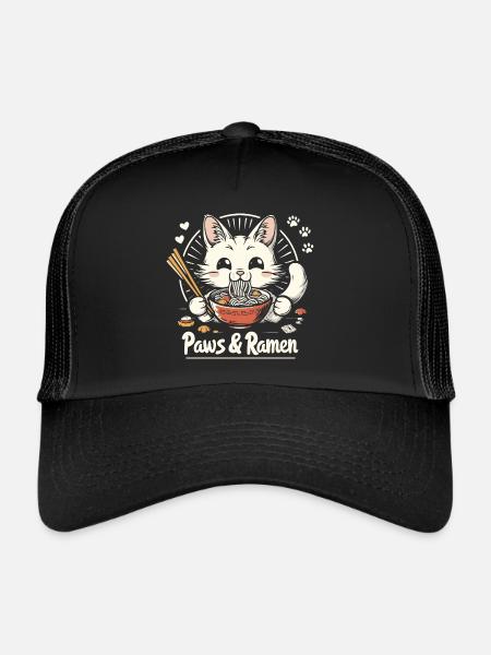 Funny Cat Paws and Ramen Kawai - Trucker Cap - black/black