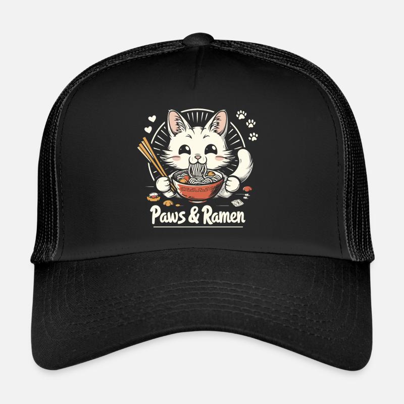 Funny Cat Paws and Ramen Kawai - Trucker Cap - black/black