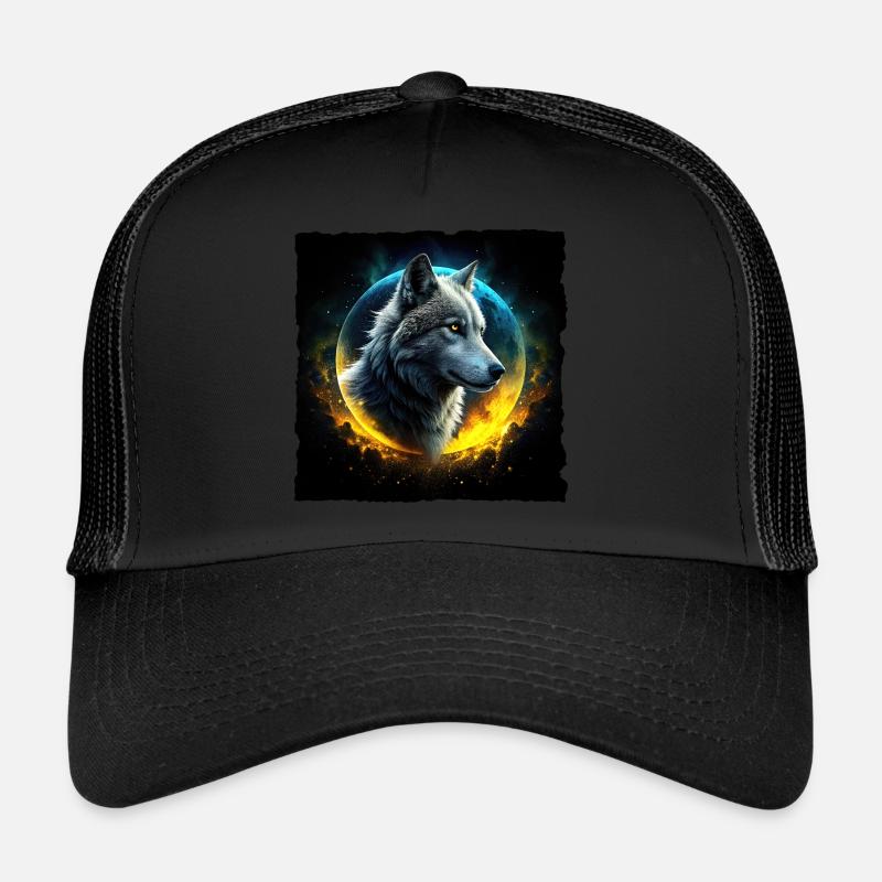 Wolf vor leuchtendem Mond Trucker Cap