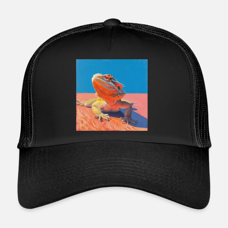 Bartagamen, echse, bunt, tier, geschenk - Trucker Cap - Schwarz/Schwarz