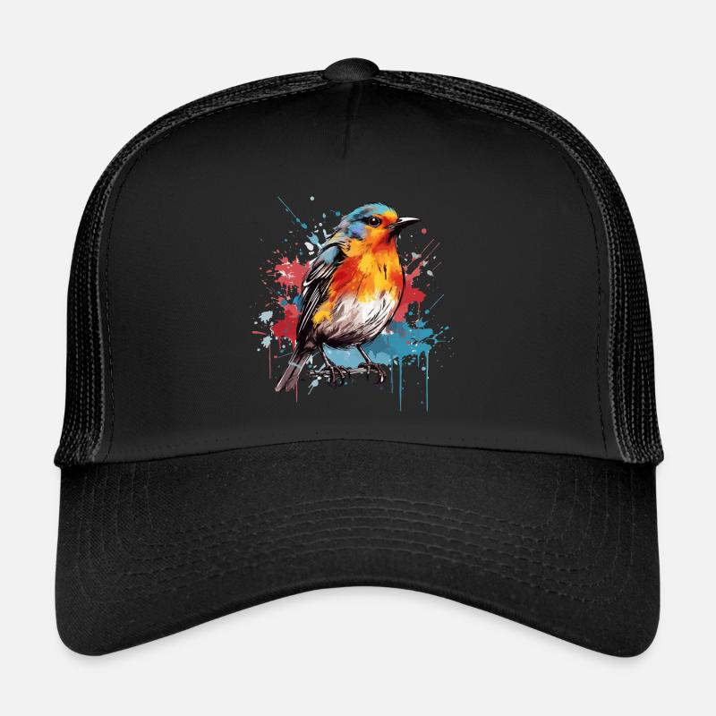 Buntes Rotkehlchen Farbkleckse Farbspritzer - Trucker Cap - Schwarz/Schwarz