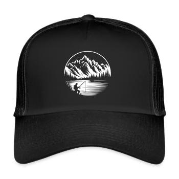 Angler at the mountain lake - Trucker Cap - black/black - Front