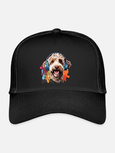 Lagotto Romagnolo coloré avec casque - Casquette trucker  - noir/noir - Devant