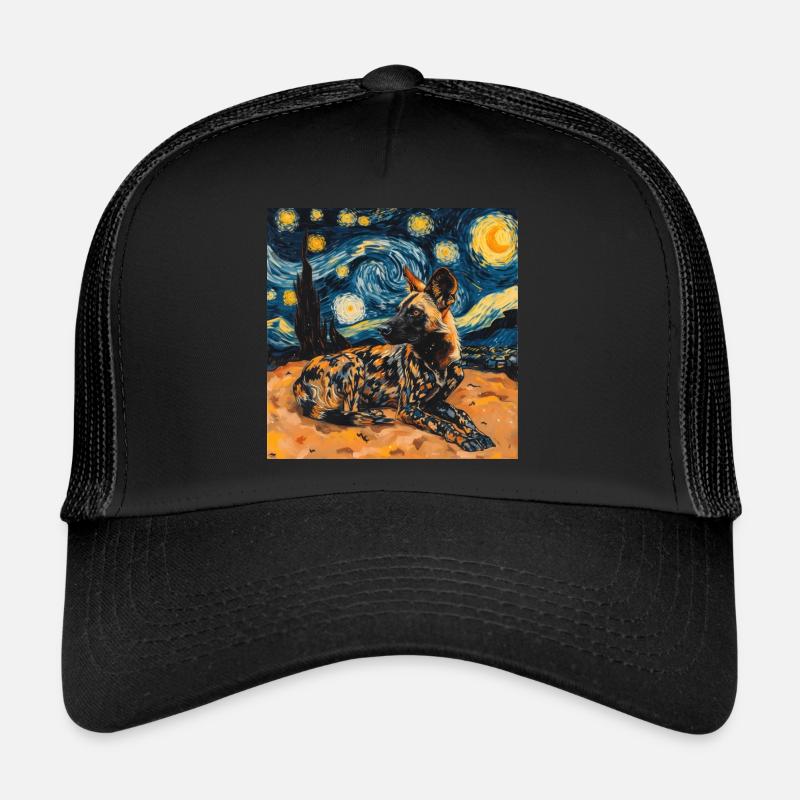 hyäne, van gogh, sternennacht - Trucker Cap - Schwarz/Schwarz