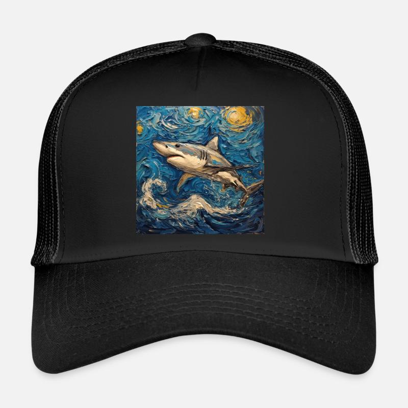 Requin, Requin, Poisson, Van Gogh, Nuit étoilée - Casquette trucker - noir/noir