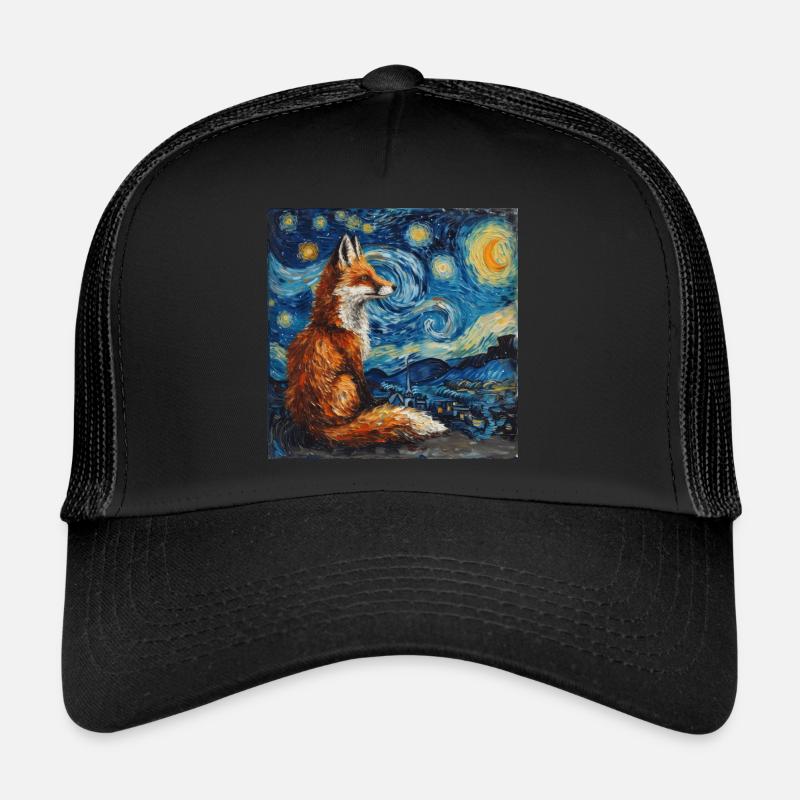 fuchs, füchse, van gogh, sternennacht - Trucker Cap - Schwarz/Schwarz