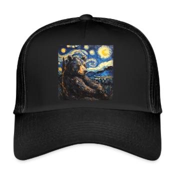 grizzlie, bär, van gogh, sternennacht - Trucker Cap - Schwarz/Schwarz - Vorne