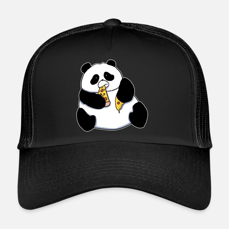 Fat Panda Bear Eating Pizza Funny Comic Style Trucker Cap