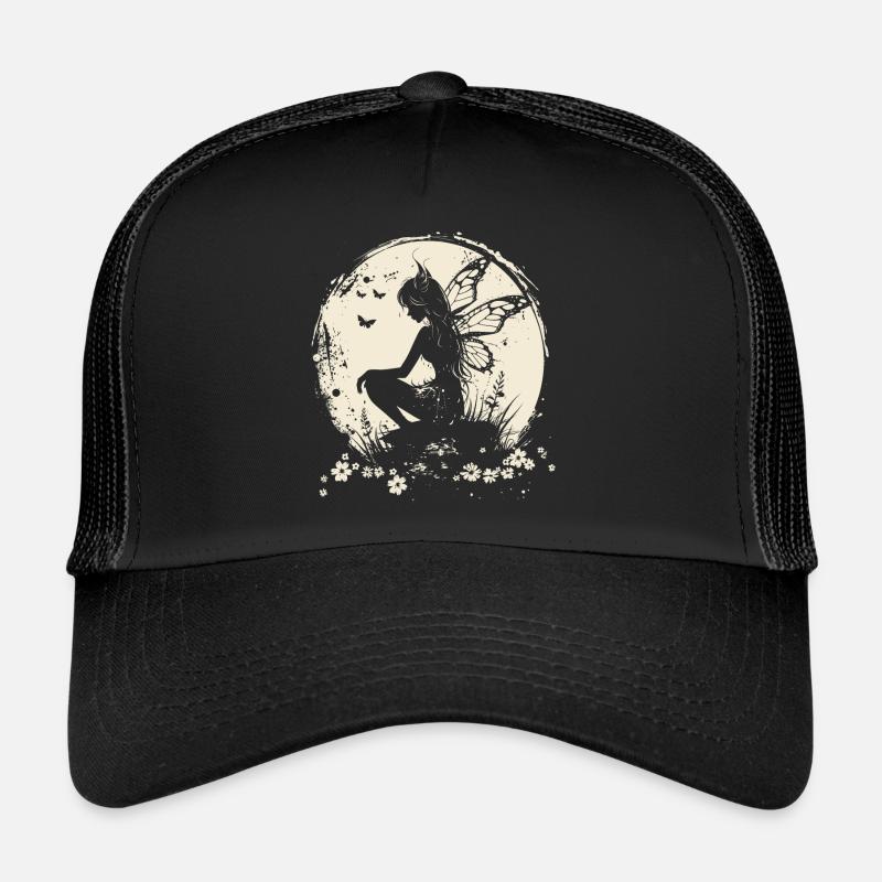Fee Elfe Mond Märchen Fabelwesen - Trucker Cap - Schwarz/Schwarz
