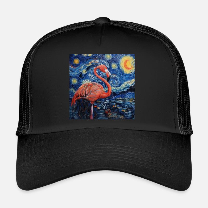 flamingo, van gogh, sternennacht, geschenk, gesche - Trucker Cap - Schwarz/Schwarz