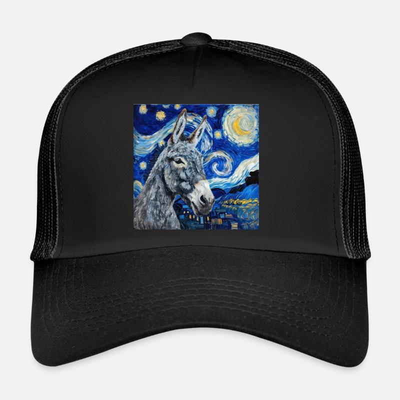 esel, van gogh, sternennacht, geschenk - Trucker Cap - Schwarz/Schwarz