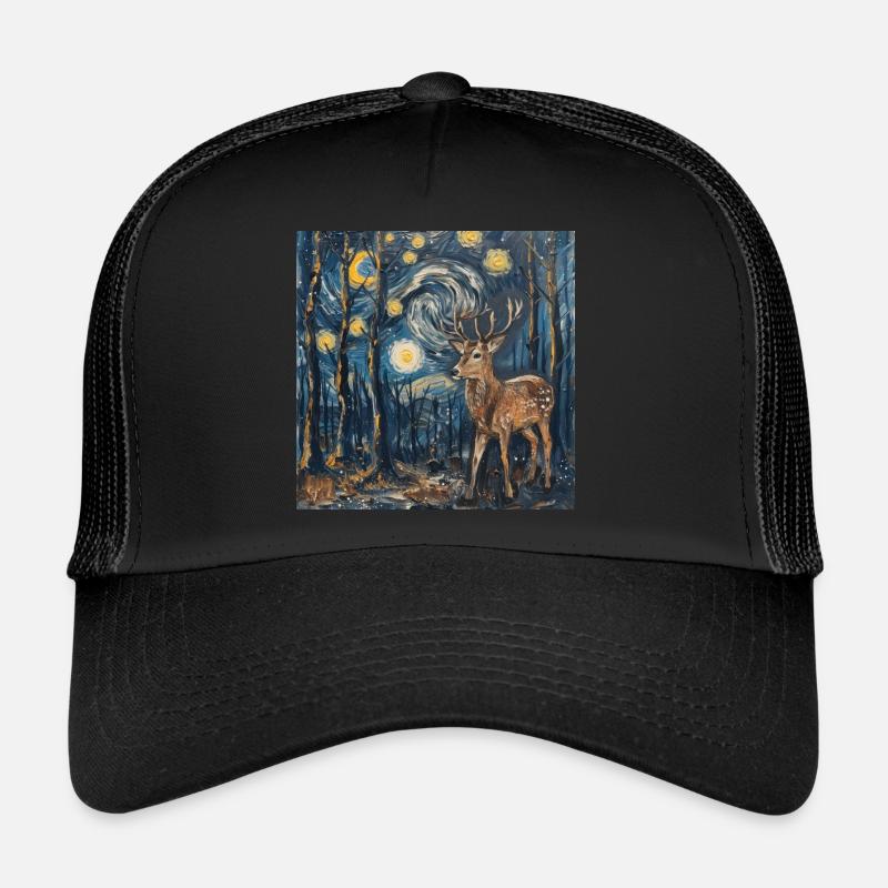 Deer, Van Gogh, Starry Night, Gift Trucker Cap