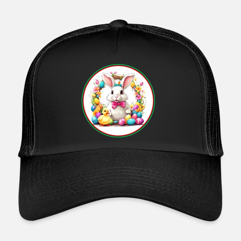Cute easter bunny in easter basket with little chick Trucker Cap