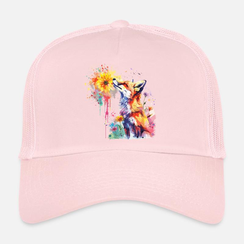 Fuchs mit Aquarellblume, Fuchs Trucker Cap
