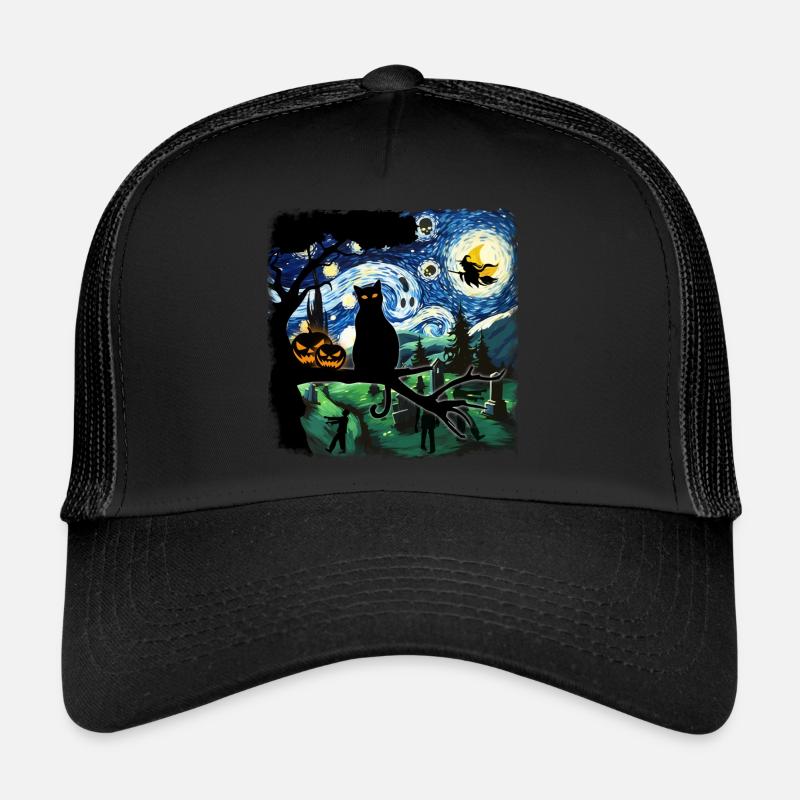 Halloween Black Cat Van Gogh - Trucker Cap - Schwarz/Schwarz