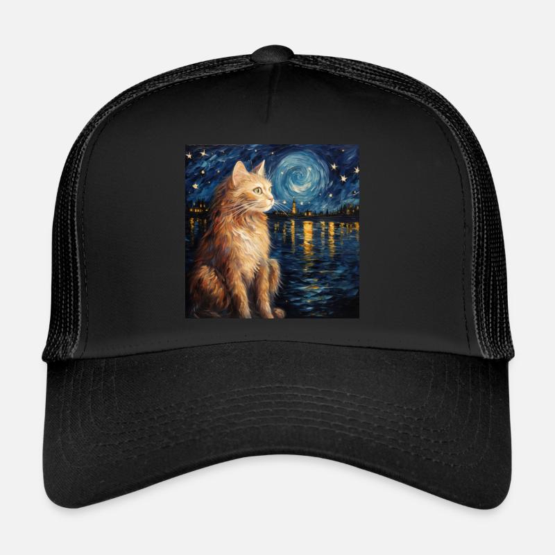 Chat, Motif De Chat, Van Gogh, Nuit Étoilée Casquette trucker 
