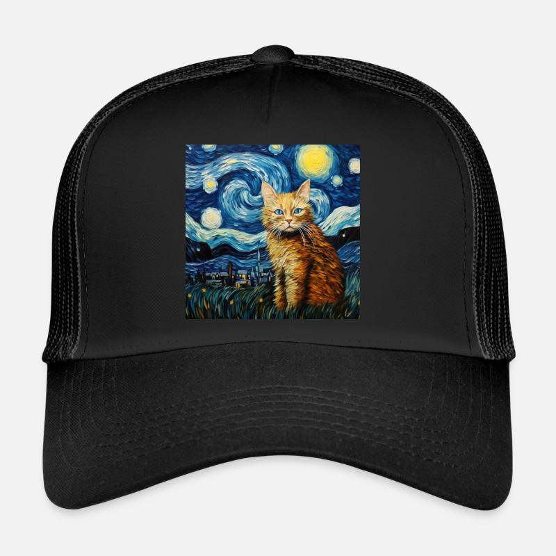 Chat, Motif De Chat, Van Gogh, Nuit Étoilée Casquette trucker 