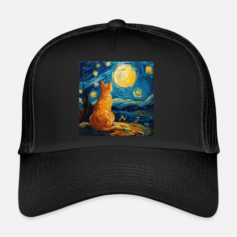 Chat, Motif De Chat - Casquette trucker  - noir/noir