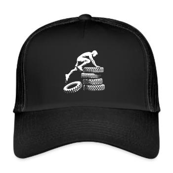 Climbing over the pile of tires - Trucker Cap - black/black - Front