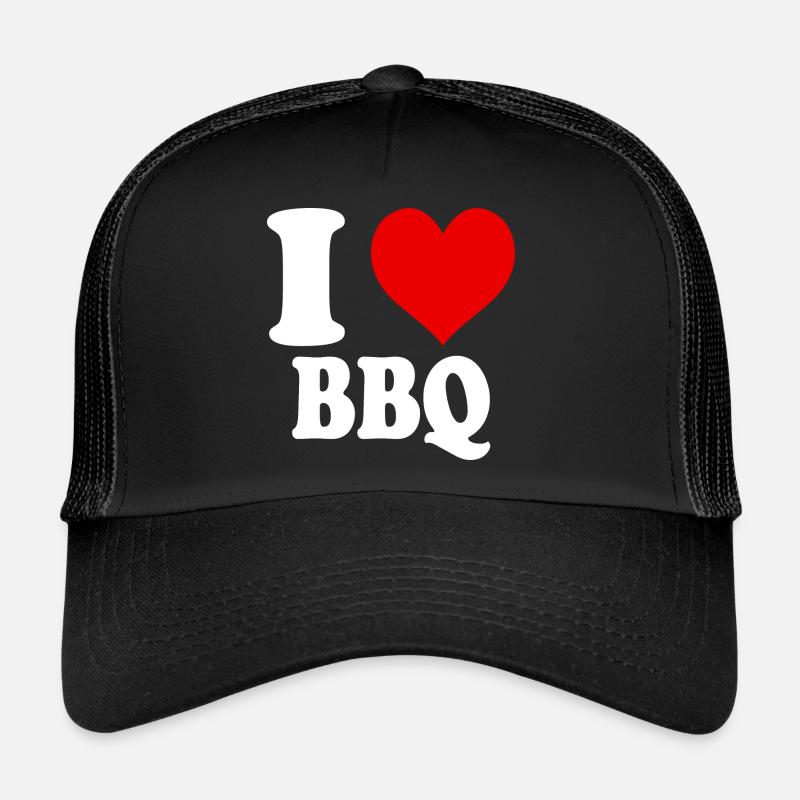 I Love BBQ Heart Funny Witty Trucker Cap