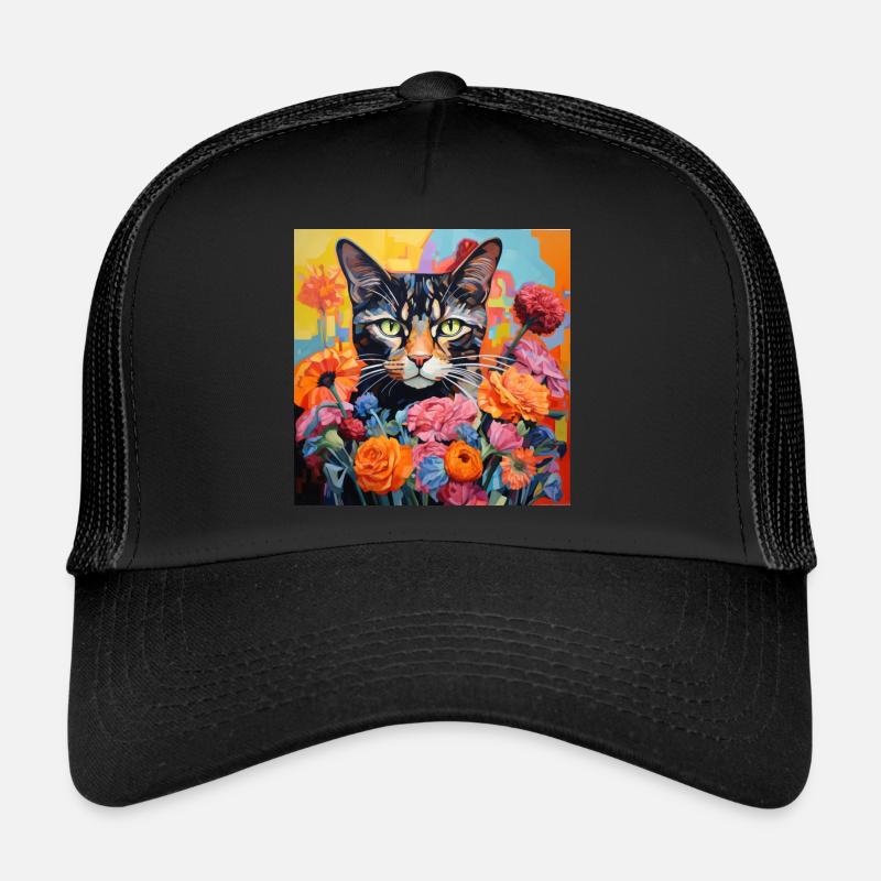 chat, motif de chat, fleurs, cadeau, idée cadeau Casquette trucker 