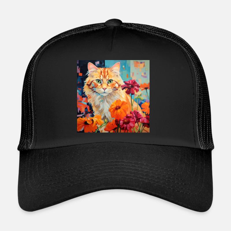chat, motif de chat, fleurs, cadeau, idée cadeau Casquette trucker 